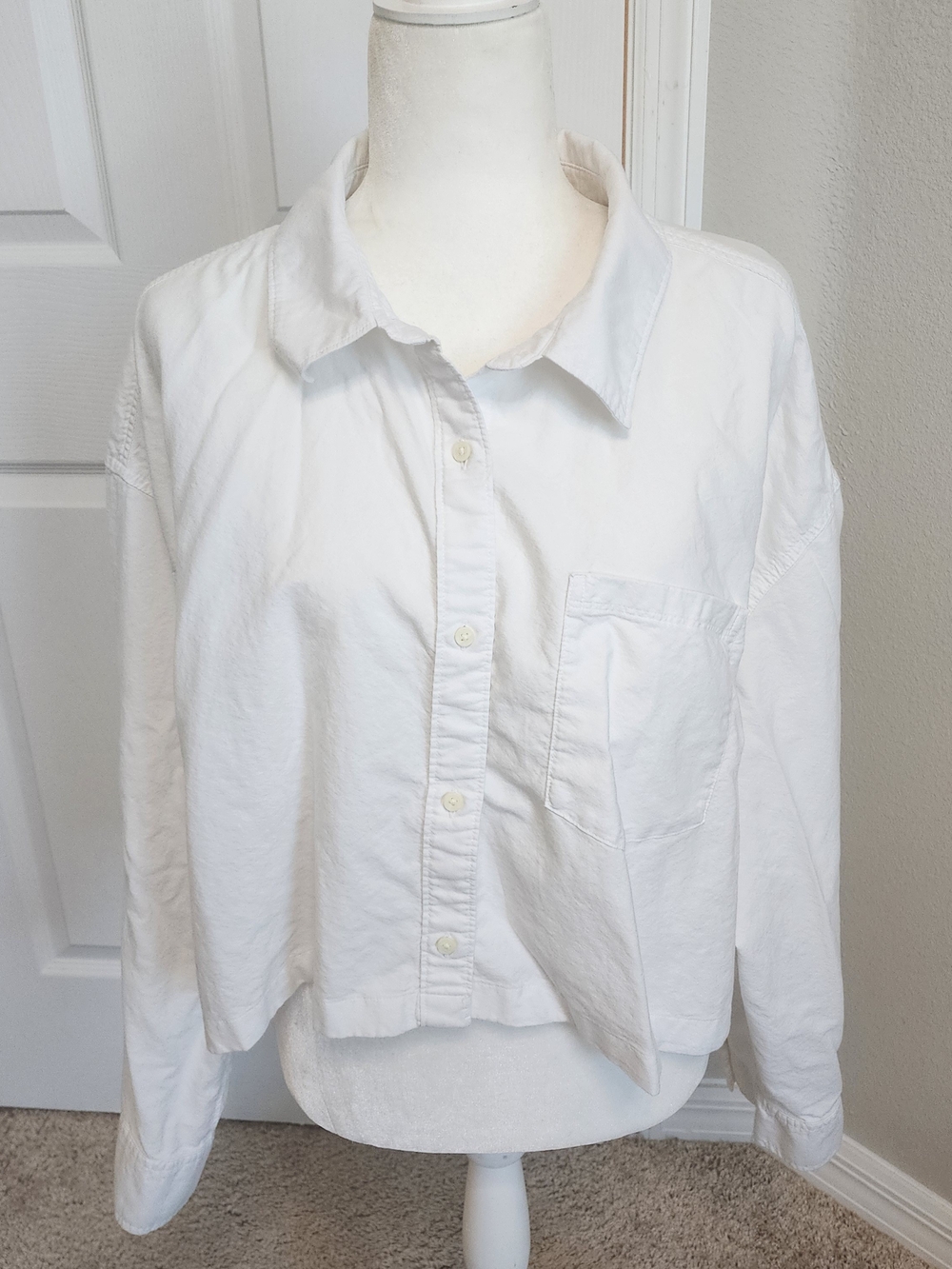 aerie White Cropped Button-Down Shirt